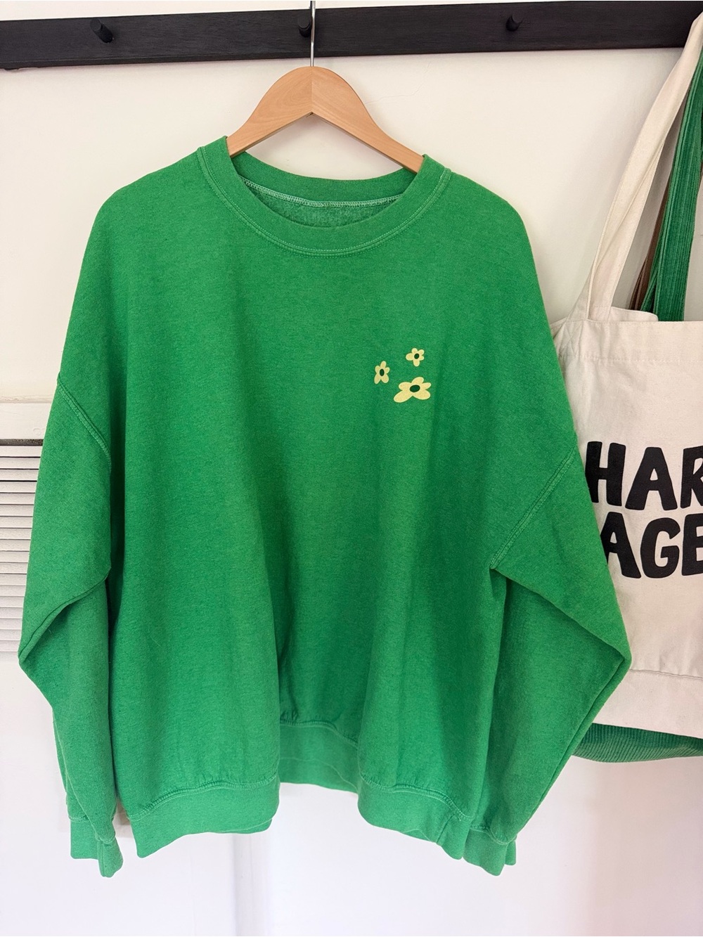 Urban Outfitters Green Crewneck Sweatshirt with Yellow Flower Detail